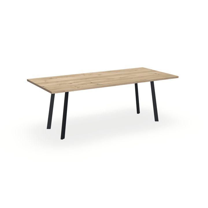 Eettafel Eiken Naturel - Recht - I Poot Onderstel Mat Zwart - {{ product.type }} - Kas20