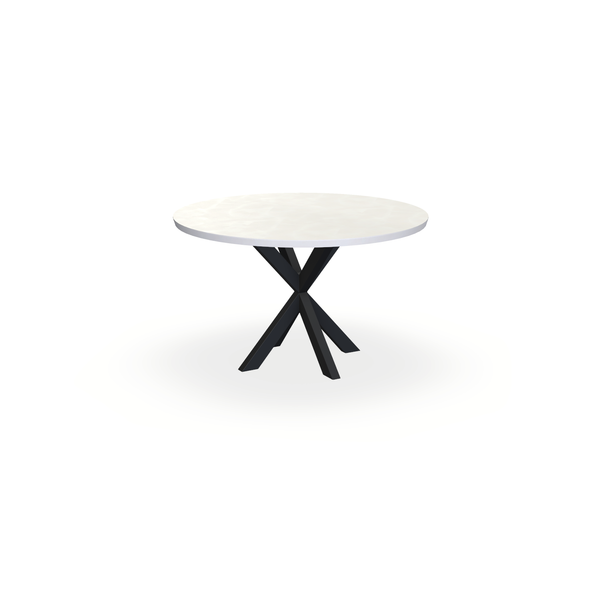 Eettafel Beton Creamy White - Rond - Kruispoot Dun Onderstel Mat Zwart - {{ product.type }} - Kas20