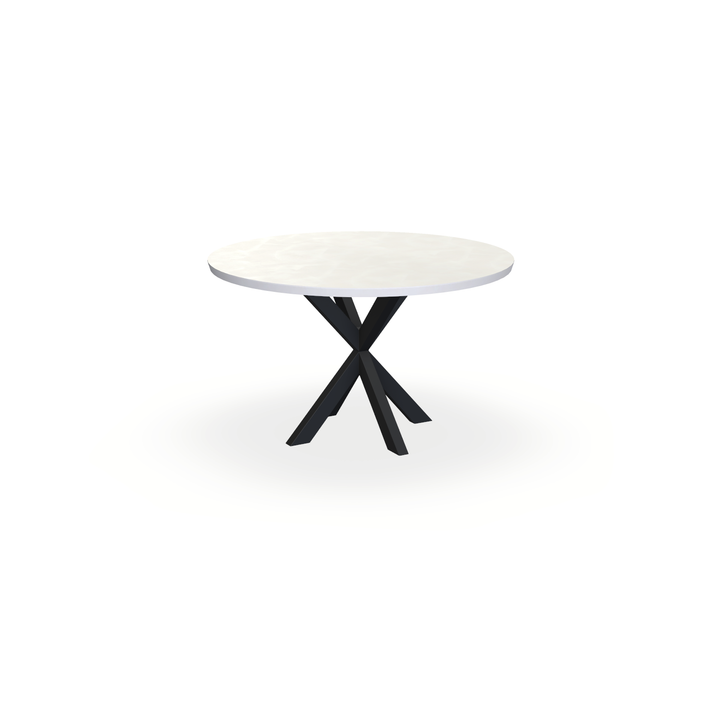 Eettafel Beton Creamy White - Rond - Kruispoot Dun Onderstel Mat Zwart - {{ product.type }} - Kas20