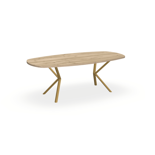 Eettafel Eiken Naturel - Ovaal Deens - Vv Poot Onderstel Mat Goud - {{ product.type }} - Kas20