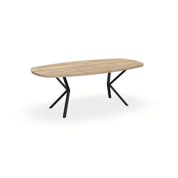 Eettafel Eiken Naturel - Ovaal Deens - Vv Poot Onderstel Mat Zwart - {{ product.type }} - Kas20