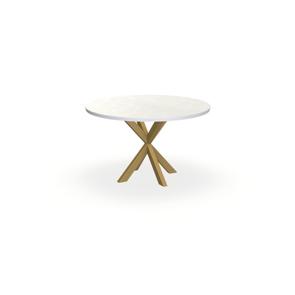 Eettafel Beton Creamy White - Rond - Kruispoot Dun Onderstel Mat Goud - {{ product.type }} - Kas20