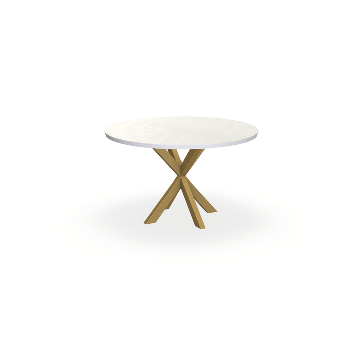 Eettafel Beton Creamy White - Rond - Kruispoot Dun Onderstel Mat Goud - {{ product.type }} - Kas20