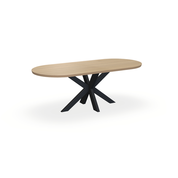 Eettafel Eiken Fineer Naturel - Ovaal Plat - Matrix Dun Onderstel Mat Zwart - {{ product.type }} - Kas20