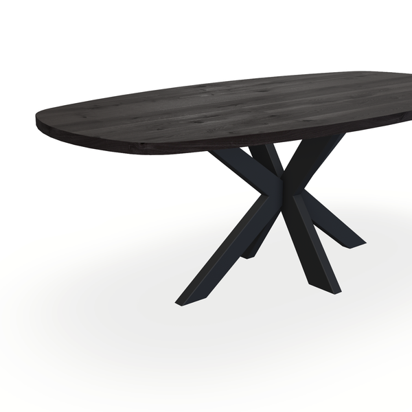 Eettafel Eiken Black Smoke In - Ovaal Deens - Matrix Dun Onderstel Mat Zwart - {{ product.type }} - Kas20