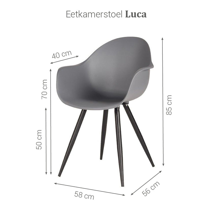 Eetkamerstoel Luna - Grijs - Kunststof (set van 2) - {{ product.type }} - Kas20