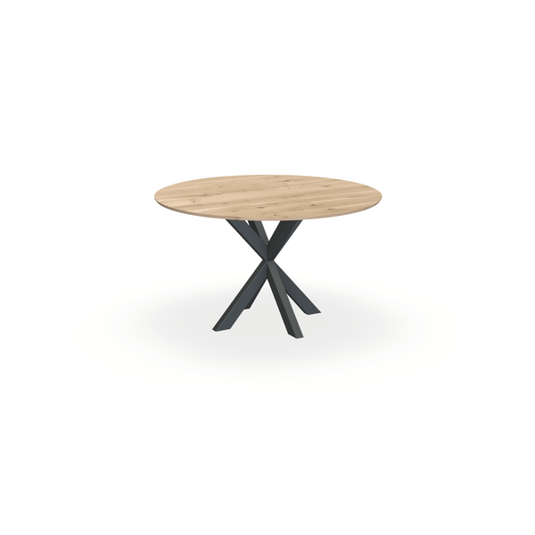 Eettafel Eiken Liqurien - Rond - Kruispoot Dun Onderstel Mat Antraciet - {{ product.type }} - Kas20