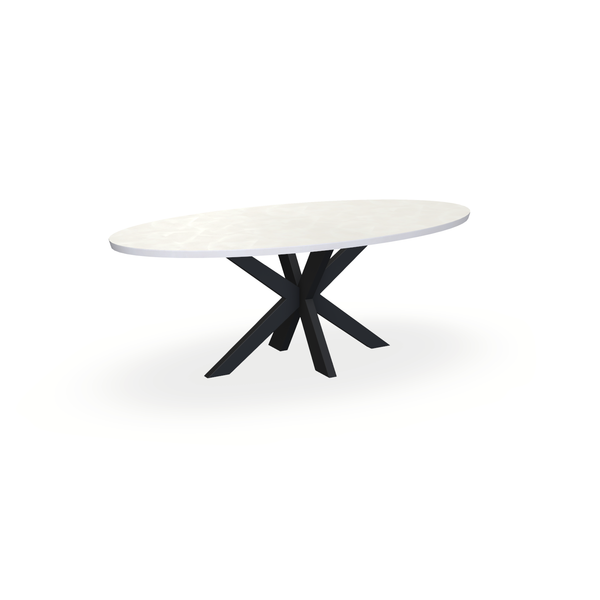 Eettafel Beton Beige - Ovaal - Matrix Dun Onderstel Mat Zwart - {{ product.type }} - Kas20