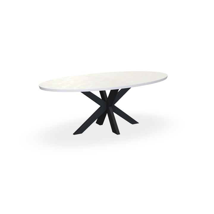 Eettafel Beton Beige - Ovaal - Matrix Dun Onderstel Mat Zwart - {{ product.type }} - Kas20