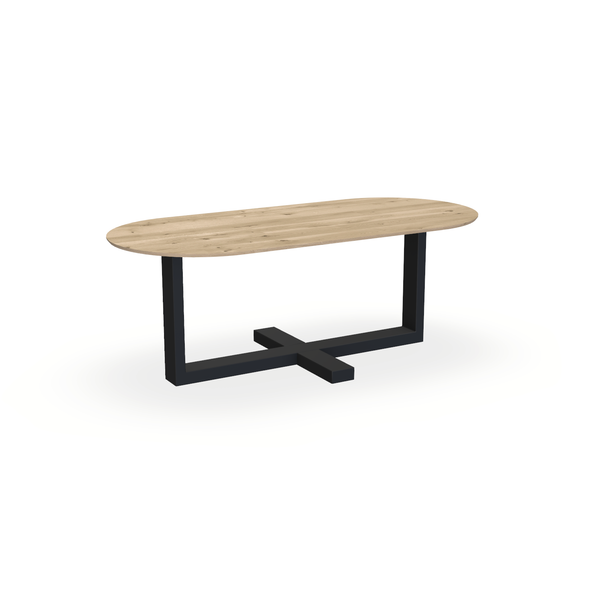 Eettafel Eiken Naturel - Ovaal Plat - Halve Plus Onderstel Mat Zwart - {{ product.type }} - Kas20