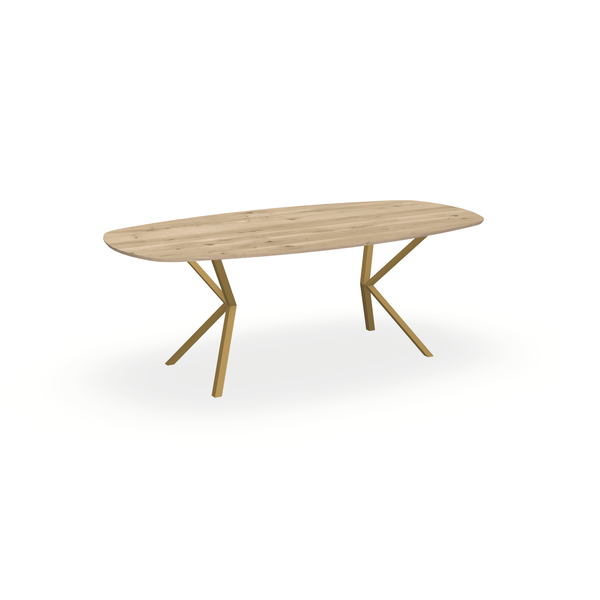 Eettafel Eiken Naturel - Ovaal Deens - Vv Poot Onderstel Mat Goud - {{ product.type }} - Kas20