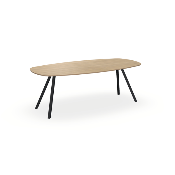 Eettafel Eiken Fineer Naturel - Ovaal Deens - I Schuin Onderstel Mat Zwart - {{ product.type }} - Kas20