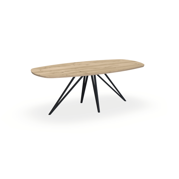 Eettafel Eiken Naturel - Ovaal Deens - Spin Onderstel Mat Zwart - {{ product.type }} - Kas20