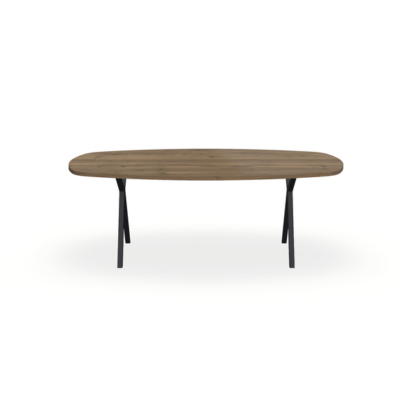 Eettafel Eiken Chocolate - Ovaal Deens - Scissor Onderstel Mat Zwart - {{ product.type }} - Kas20