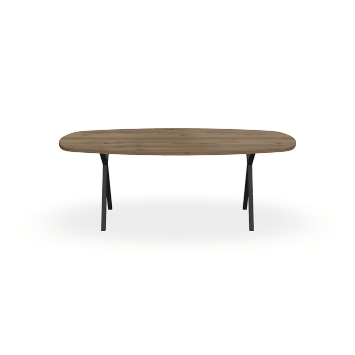 Eettafel Eiken Chocolate - Ovaal Deens - Scissor Onderstel Mat Zwart - {{ product.type }} - Kas20