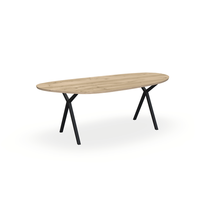 Eettafel Eiken Naturel - Organisch B - Scissor Onderstel Mat Zwart - {{ product.type }} - Kas20