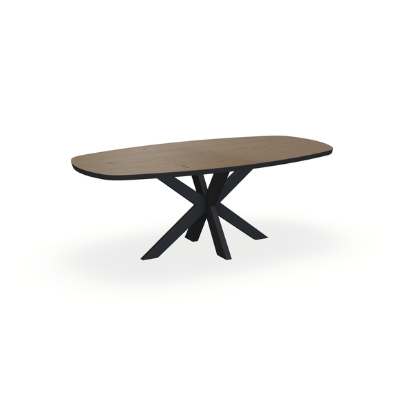 Eettafel Eiken Fineer Noesten Chocolate - Ovaal Deens - Matrix Dun Onderstel Mat Zwart - {{ product.type }} - Kas20