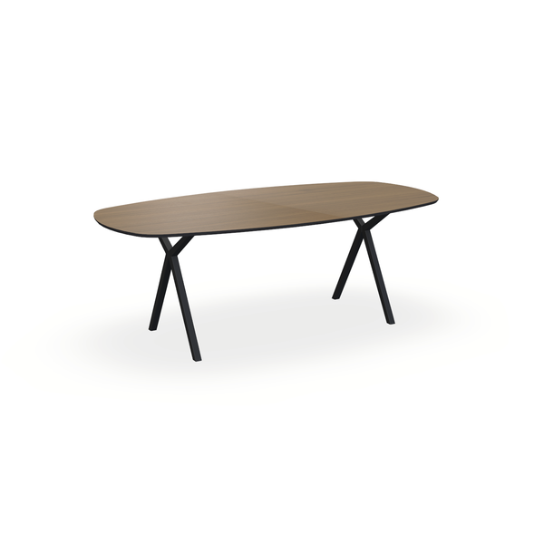 Eettafel Eiken Fineer Chocolate - Ovaal Deens - Scissor Onderstel Mat Zwart - {{ product.type }} - Kas20