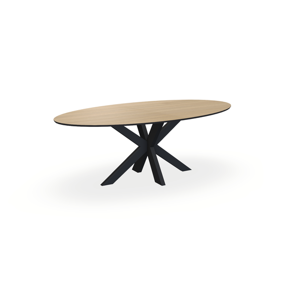 Eettafel Eiken Fineer Naturel - Ovaal - Matrix Dun Onderstel Mat Zwart - {{ product.type }} - Kas20