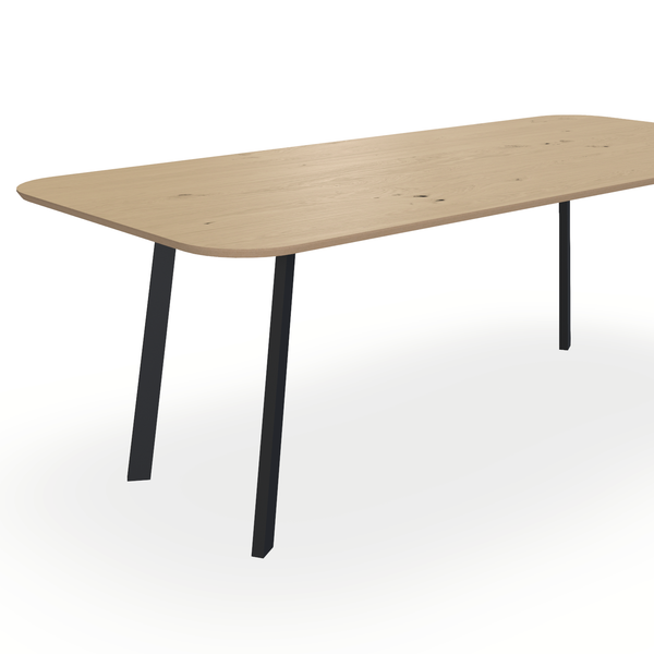Eettafel Eiken Fineer Noesten Naturel - Recht Radius - I Poot Onderstel Mat Zwart - {{ product.type }} - Kas20