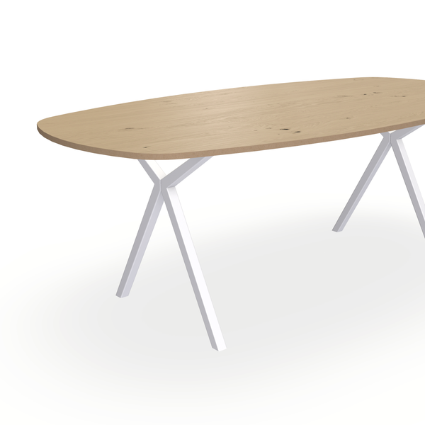 Eettafel Eiken Fineer Noesten Naturel - Ovaal Deens - Scissor Onderstel Mat Wit - {{ product.type }} - Kas20