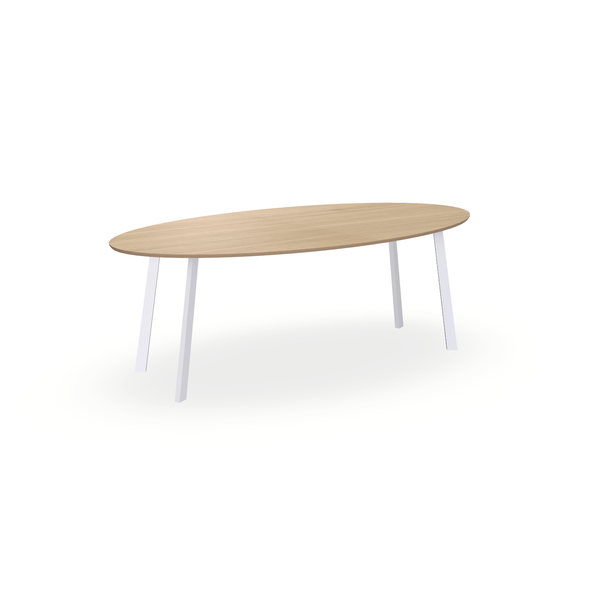 Eettafel Eiken Fineer Liqurien - Ovaal - I Poot Onderstel Mat Wit - {{ product.type }} - Kas20