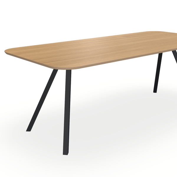 Eettafel Eiken Fineer Maurra - Recht Radius - I Schuin Onderstel Mat Zwart - {{ product.type }} - Kas20