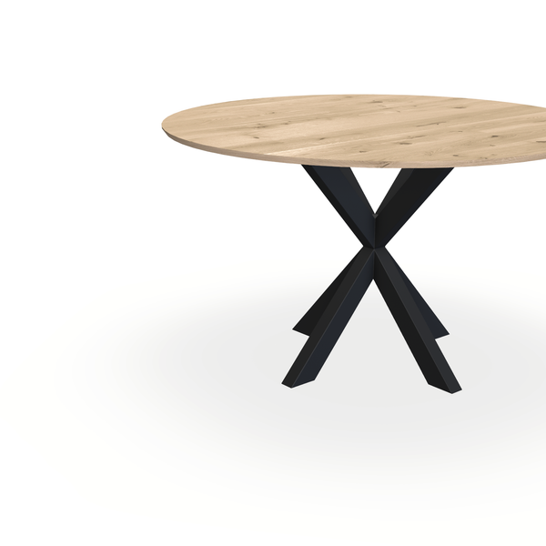 Eettafel Eiken Liqurien - Rond - Kruispoot Dun Onderstel Mat Zwart - {{ product.type }} - Kas20