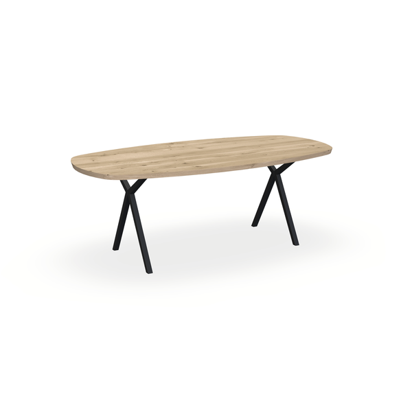 Eettafel Eiken Naturel - Ovaal Deens - Scissor Onderstel Mat Zwart - {{ product.type }} - Kas20