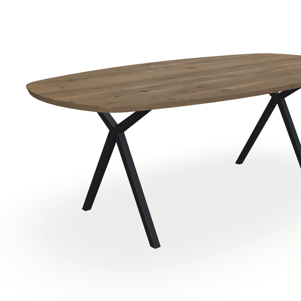 Eettafel Eiken Chocolate - Ovaal Deens - Scissor Onderstel Mat Zwart - {{ product.type }} - Kas20