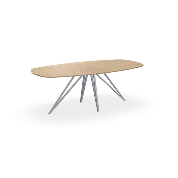 Eettafel Eiken Fineer Liqurien - Ovaal Deens - Spin Onderstel Mat Zilver - {{ product.type }} - Kas20