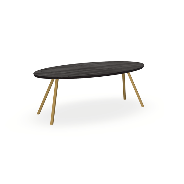 Eettafel Eiken Black Smoke In - Ovaal - I Schuin Onderstel Mat Goud - {{ product.type }} - Kas20