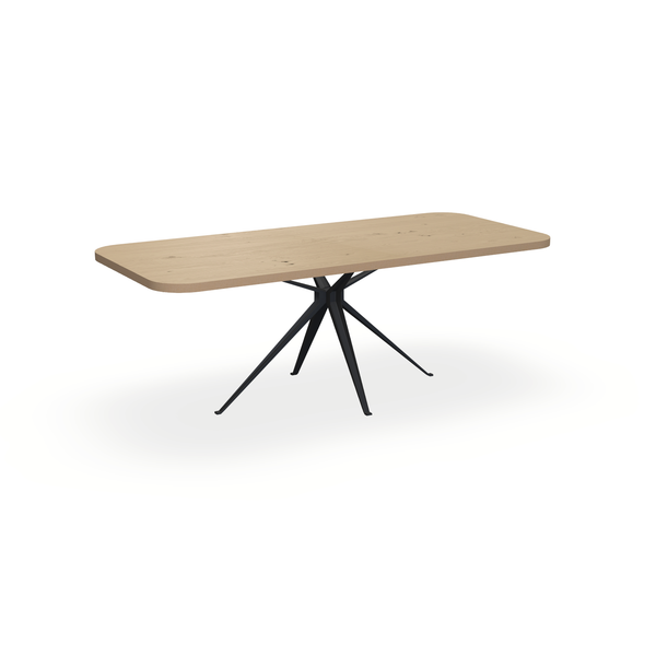 Eettafel Eiken Fineer Noesten Naturel - Recht Radius - Anna Onderstel Mat Zwart - {{ product.type }} - Kas20