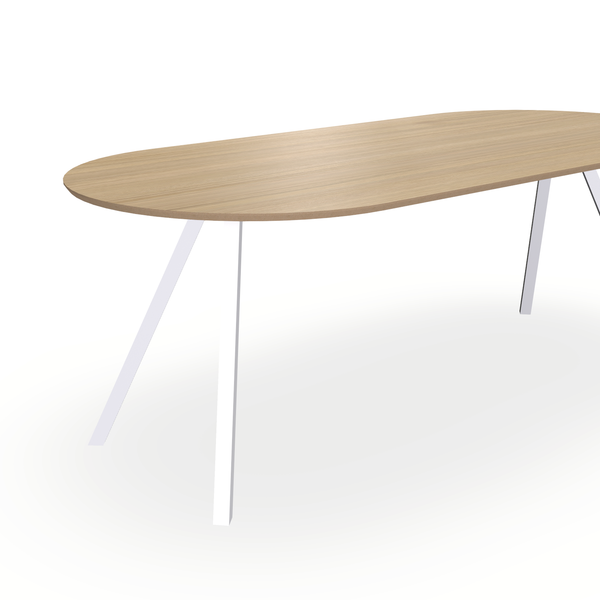Eettafel Eiken Fineer Naturel - Ovaal Plat - I Schuin Onderstel Mat Wit - {{ product.type }} - Kas20