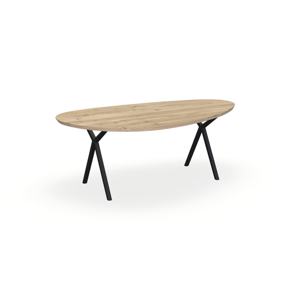 Eettafel Eiken Naturel - Kiezel A - Scissor Onderstel Mat Zwart - {{ product.type }} - Kas20