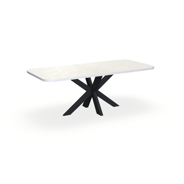 Eettafel Beton Creamy White - Recht Radius - Matrix Dun Onderstel Mat Zwart - {{ product.type }} - Kas20