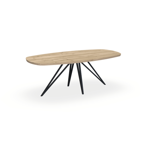 Eettafel Eiken Naturel - Ovaal Deens - Spin Onderstel Mat Zwart - {{ product.type }} - Kas20