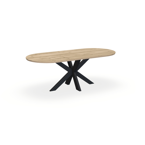 Eettafel Eiken Naturel - Ovaal Plat - Matrix Dun Onderstel Mat Zwart - {{ product.type }} - Kas20