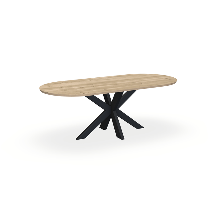 Eettafel Eiken Naturel - Ovaal Plat - Matrix Dun Onderstel Mat Zwart - {{ product.type }} - Kas20