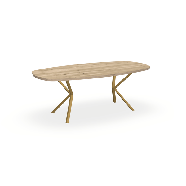Eettafel Eiken Naturel - Ovaal Deens - Vv Poot Onderstel Mat Goud - {{ product.type }} - Kas20