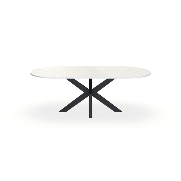 Eettafel Beton Beige - Ovaal Plat - Matrix Dun Onderstel Mat Zwart - {{ product.type }} - Kas20