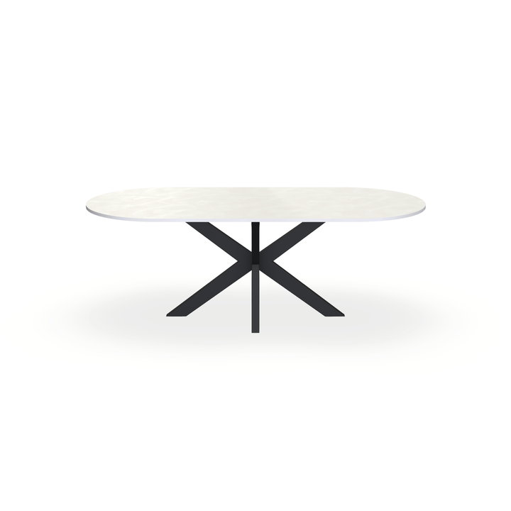 Eettafel Beton Beige - Ovaal Plat - Matrix Dun Onderstel Mat Zwart - {{ product.type }} - Kas20