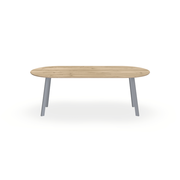 Eettafel Eiken Naturel - Ovaal Plat - I Poot Onderstel Mat Zilver - {{ product.type }} - Kas20