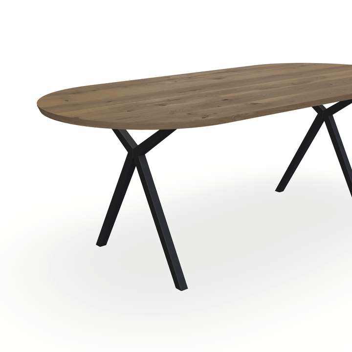 Eettafel Eiken Chocolate - Ovaal Plat - Scissor Onderstel Mat Zwart - {{ product.type }} - Kas20