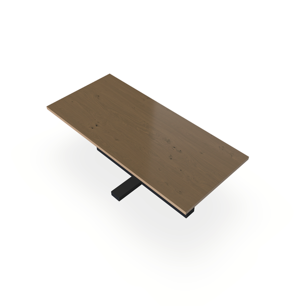 Eettafel Eiken Fineer Noesten Chocolate - Recht - Halve Plus Onderstel Mat Zwart - {{ product.type }} - Kas20