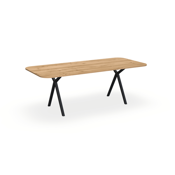 Eettafel Eiken Maurra - Recht Radius - Scissor Onderstel Mat Zwart - {{ product.type }} - Kas20