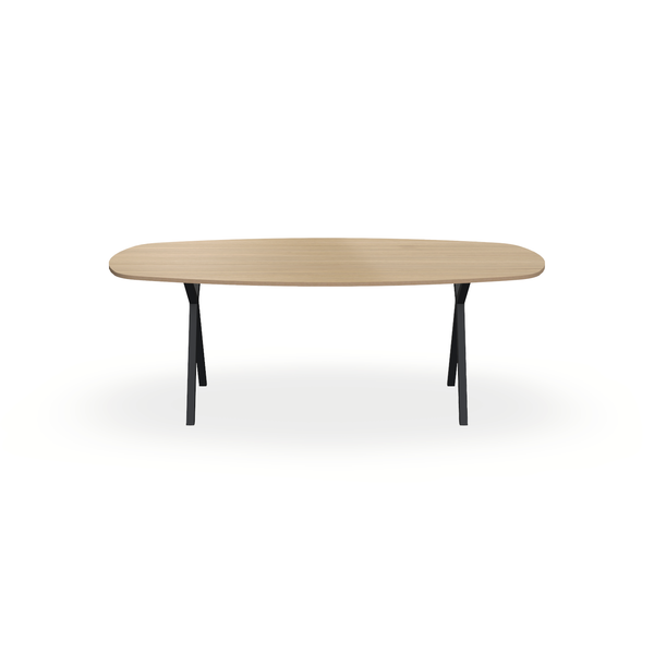 Eettafel Eiken Fineer Naturel - Ovaal Deens - Scissor Onderstel Mat Zwart - {{ product.type }} - Kas20