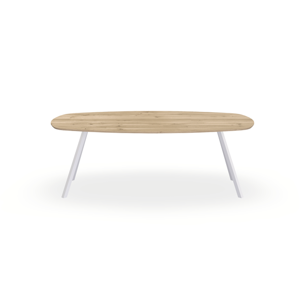 Eettafel Eiken Naturel - Ovaal Deens - I Schuin Onderstel Mat Wit - {{ product.type }} - Kas20
