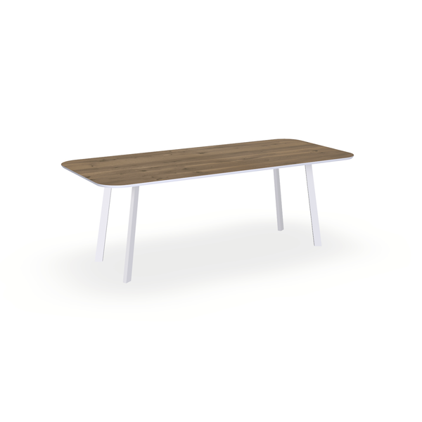 Eettafel Eiken Chocolate - Recht Radius - I Poot Onderstel Mat Wit - {{ product.type }} - Kas20