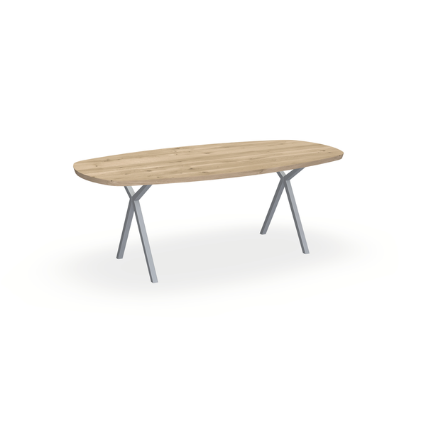 Eettafel Eiken Naturel - Ovaal Deens - Scissor Onderstel Mat Zilver - {{ product.type }} - Kas20